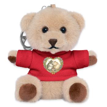 Floral Heart Mice Kiss - Teddy Keyring - red - Front