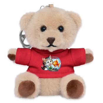 Kitten kisses goldfish in glass - Teddy Keyring - red - Front