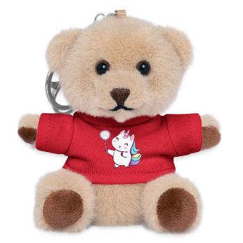 Mignonne licorne kawaii jouant au tennis de badminton - Porte-clés ourson - rouge - Devant
