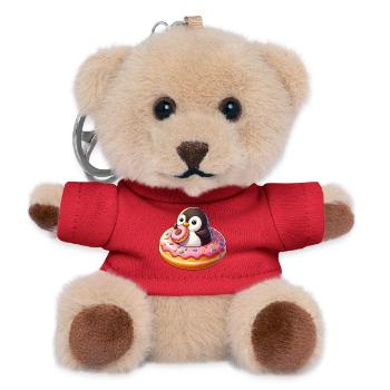 Cute Penguin with Donut Cartoon Funny - Teddy Keyring - red - Front