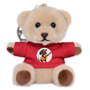Fröhlicher Hund mit Gitarre Dackel - Teddy Schlüsselanhänger - Rot - Vorne