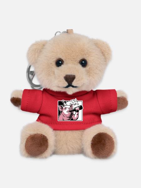 Piggy with Party and Celebration Bottle - Teddy Keyring - red