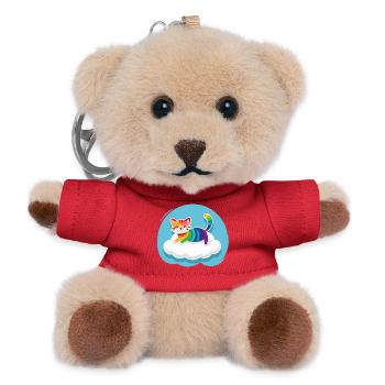Motley cat floats on cloud (day) - Teddy Keyring - red - Front