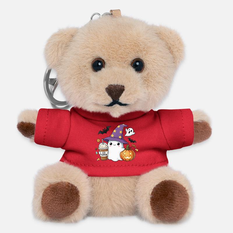 Cute Ghost Coffee Hat Cartoon Halloween Ghost - Teddy Keyring - red