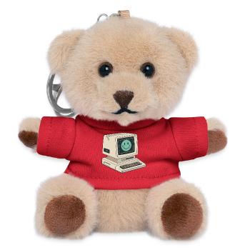 Retro-Smiley-Gesicht auf Vintage-Computer - Teddy Schlüsselanhänger - Rot - Vorne