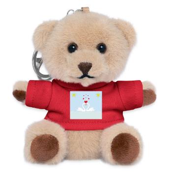 Zwei weiße Liebesschwäne im Wasser und rote Herzen - Teddy Schlüsselanhänger - Rot - Vorne