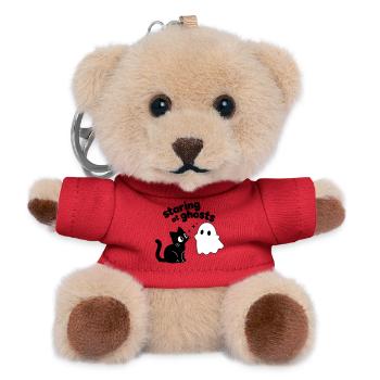 Cute Cat Meets Ghost | Minimal Halloween Motif - Teddy Keyring - red - Front