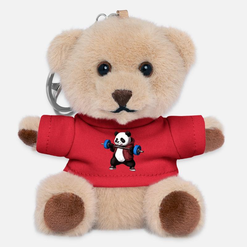 Panda with barbell - Teddy Keyring - red