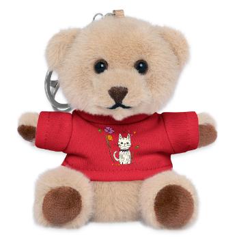 Katze mit Blumen - Teddy Schlüsselanhänger - Rot - Vorne