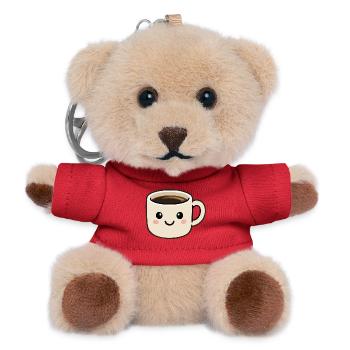 Cute Smiling Kawaii Coffee Cup Cartoon - Teddy Keyring - red - Front