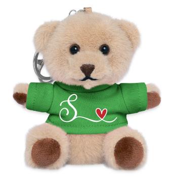 Buchstabe S. mit Herz Monogramm Initialie - Teddy Schlüsselanhänger - Grün - Vorne