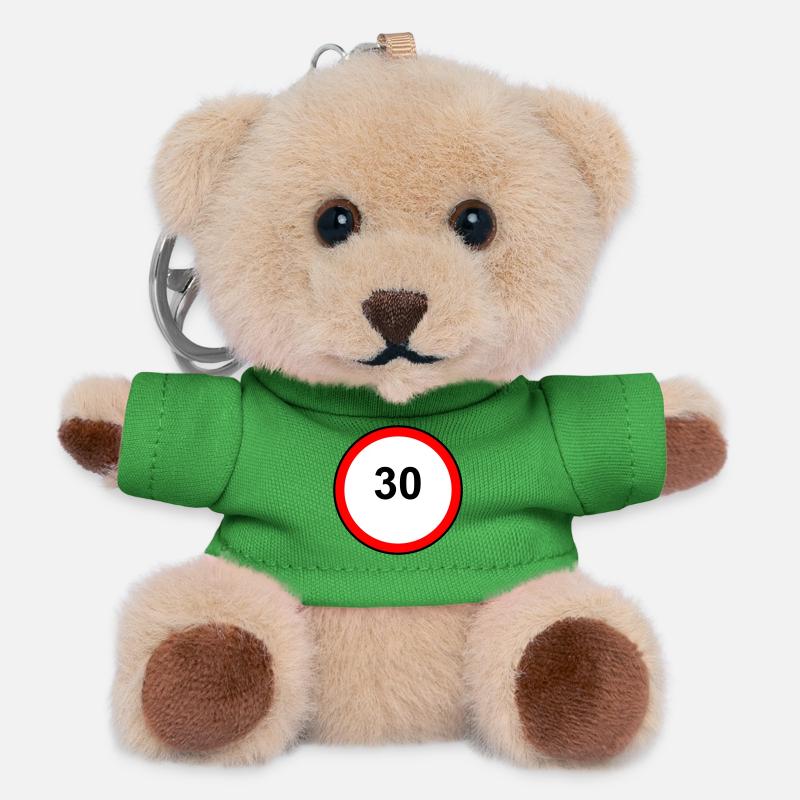 Tempo 30 Sign Pattern - Teddy Keyring - green