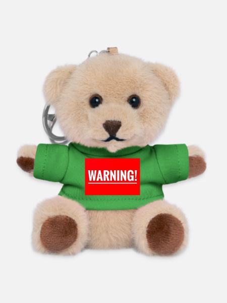 Warning Flexible Embroidery Design - Teddy Keyring - green