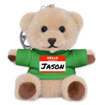 Hello My Name Is Jason Red Label with First Name - Teddy Keyring - green - Front
