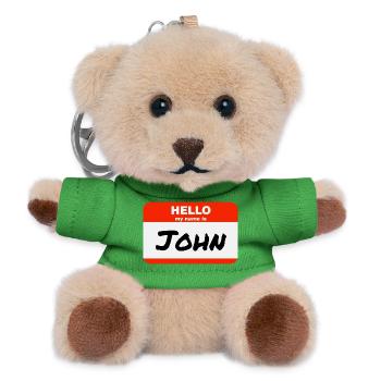 Hello My Name Is John Label Name Tag - Teddy Keyring - green - Front