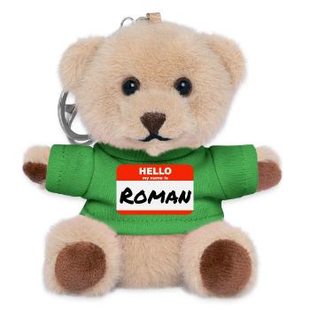 Hello My Name Is Roman Label Name Tag - Teddy Keyring - green - Front