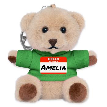 Hello My Name Is Amelia Etikett Namensschild - Teddy Schlüsselanhänger - Grün - Vorne