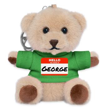 Hello My Name Is George Label Name Tag - Teddy Keyring - green - Front