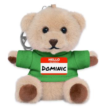 Hello My Name Is Dominic Label Name Tag - Teddy Keyring - green - Front