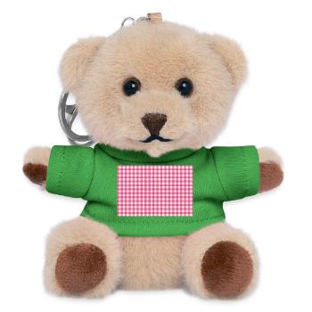 Rosa Gingham-Kariertes Muster - Teddy Schlüsselanhänger - Grün - Vorne