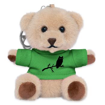 Grimme Eule Silhouette mit grünen Augen auf Ast - Teddy Schlüsselanhänger - Grün - Vorne