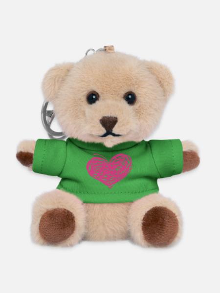 Rosa Herz-Scribble Kunst - Teddy Schlüsselanhänger - Grün