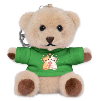 Twin Kittens Heart Hug - Teddy Keyring - green - Front