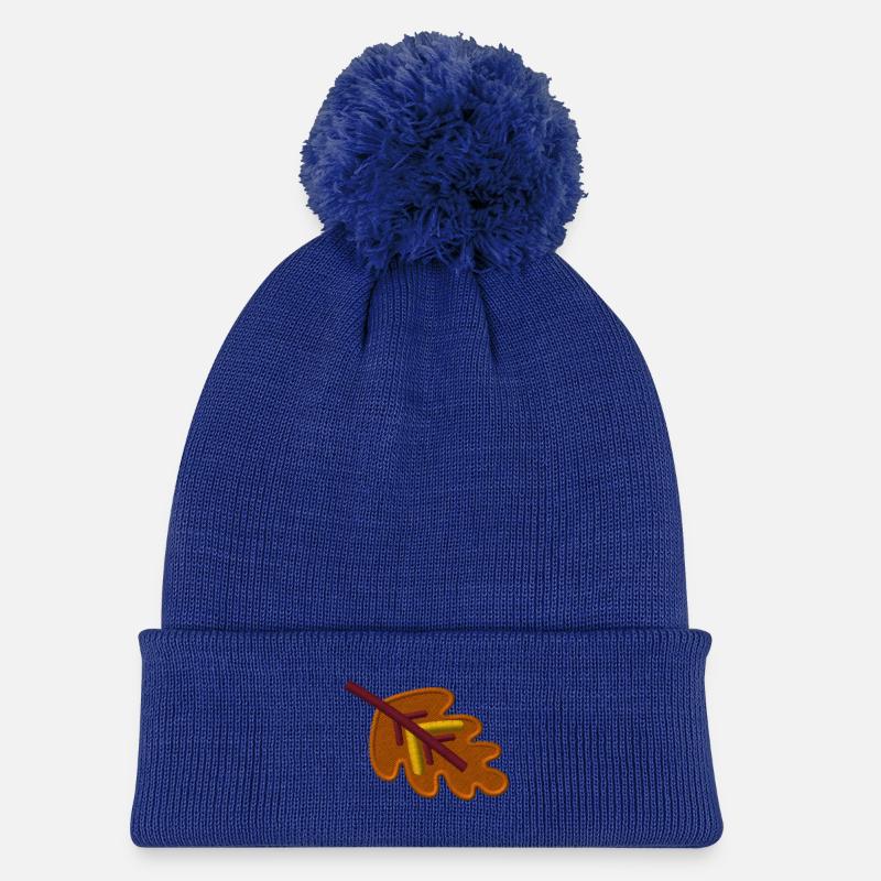 Eichenblatt bestickt - Kinder Strickmütze mit Bommel - Königsblau