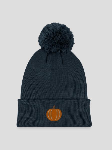 Kinder Strickmütze mit Bommel - Navy - Vorne