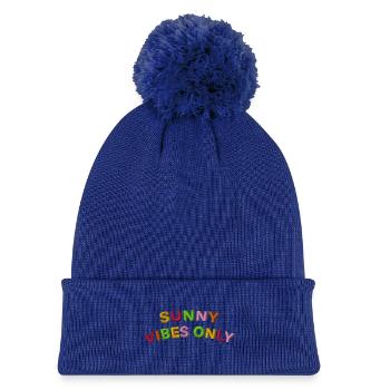 Sunny Vibes lettering embroidered - Kids' Knitted hat with pompom - royal blue - Front