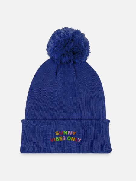 Sunny Vibes lettering embroidered - Kids' Knitted hat with pompom - royal blue