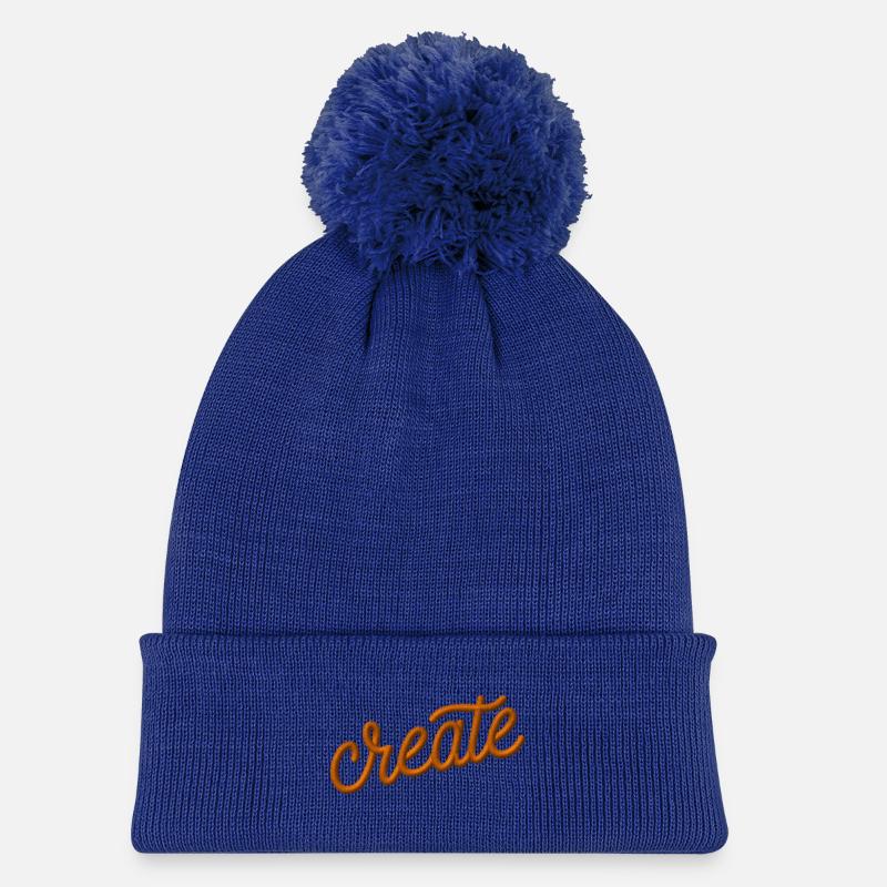 Créer un lettrage brodé - Bonnet tricoté à pompon Enfant - bleu roi