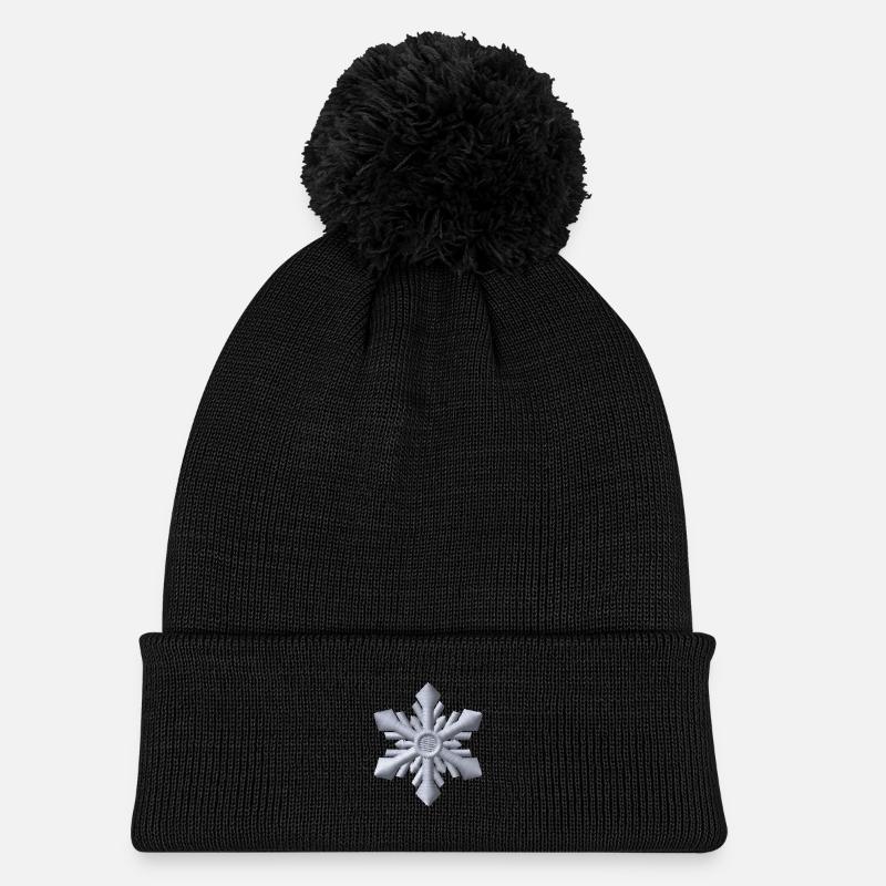 Flocon de neige blanc brodé - Bonnet tricoté à pompon Enfant - noir