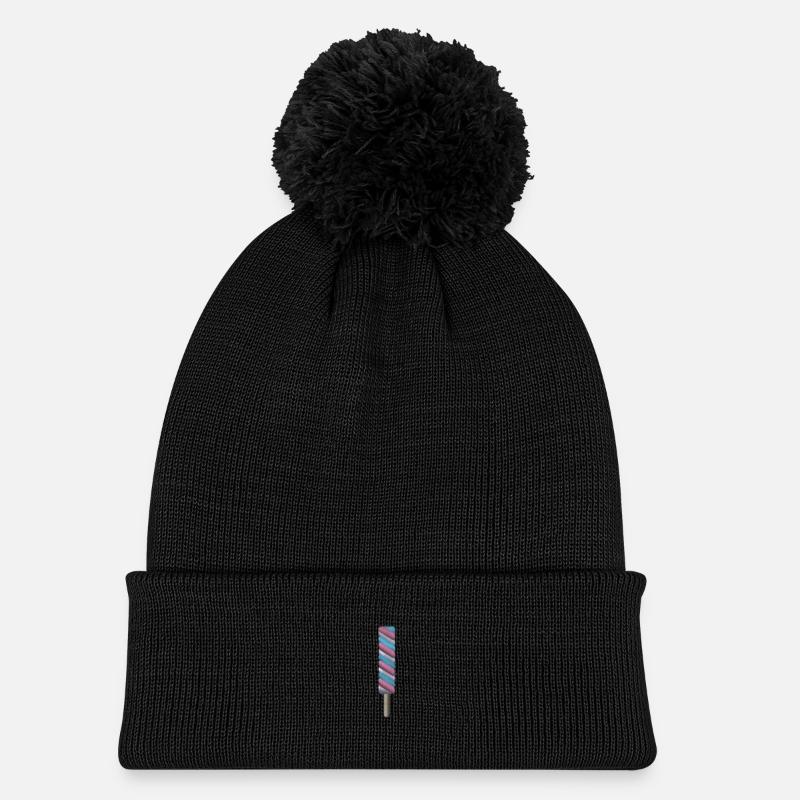 Eis am Stiel - Kinder Strickmütze mit Bommel - Schwarz