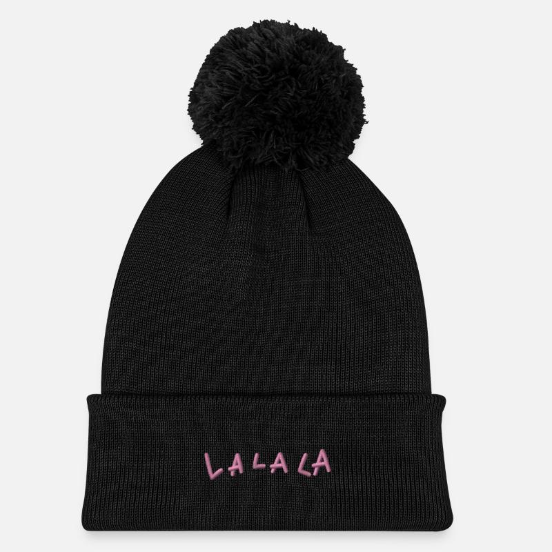 LA LA LA embroidered - Kids' Knitted hat with pompom - black