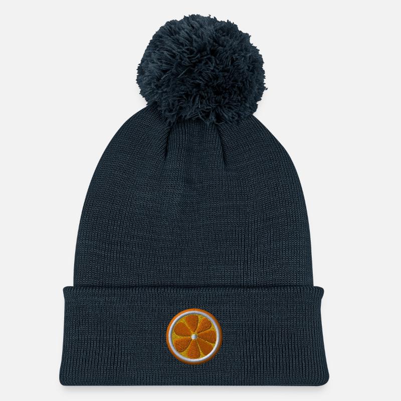 Orange embroidered - Kids' Knitted hat with pompom - navy