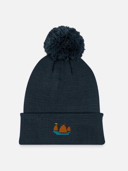 Sailing ship - Kids' Knitted hat with pompom - navy