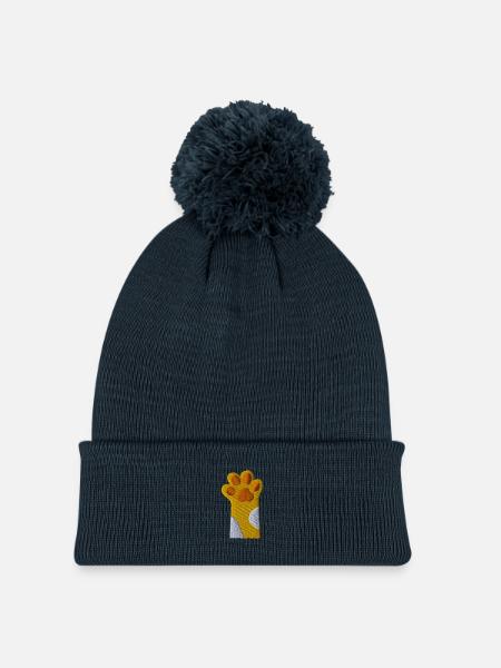 Katzenpfote - Kinder Strickmütze mit Bommel - Navy