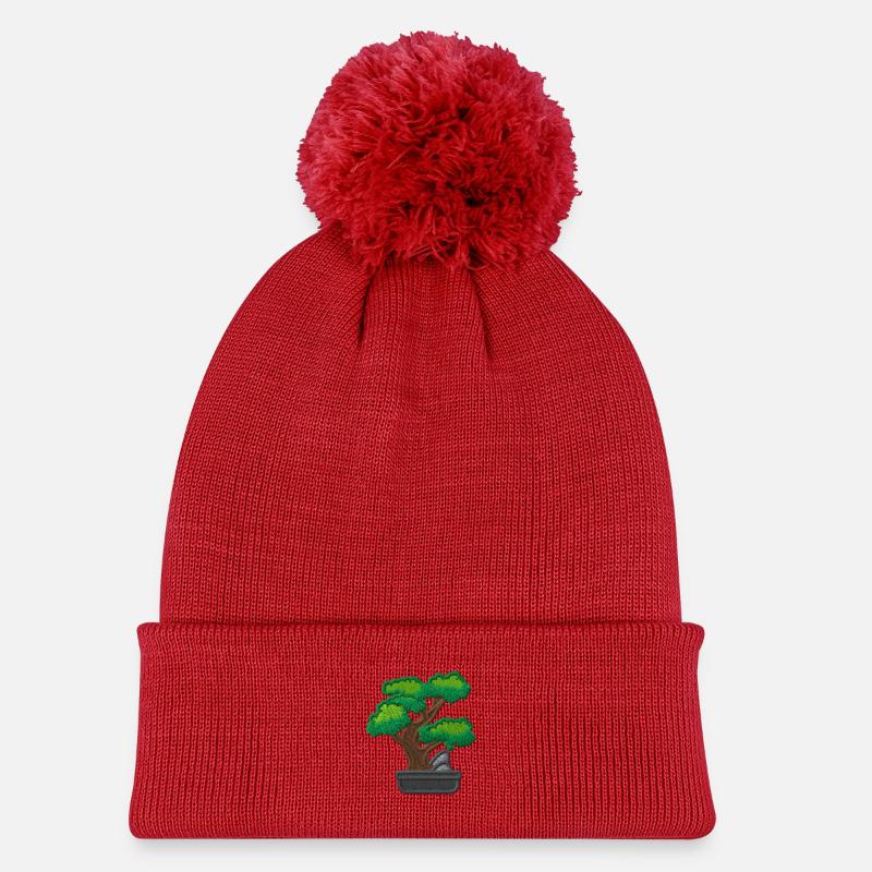 Bonsai - Kinder Strickmütze mit Bommel - Rot