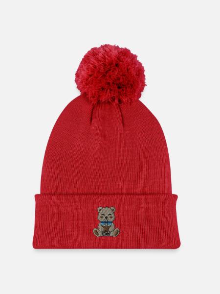 Ours en peluche Bubbletea - Bonnet tricoté à pompon Enfant - rouge