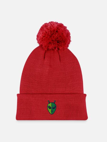 Alien à deux visages - Bonnet tricoté à pompon Enfant - rouge