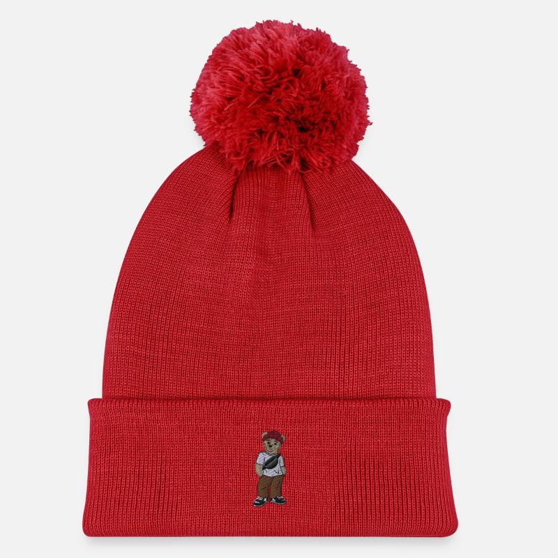 Teddy bear 4 - Kids' Knitted hat with pompom - red