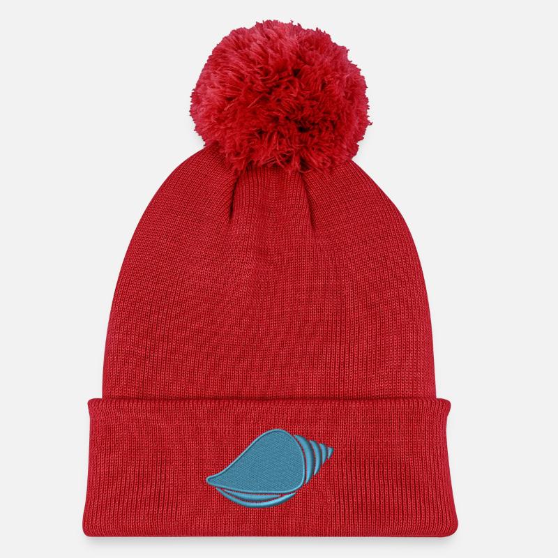 Coquille brodée - Bonnet tricoté à pompon Enfant - rouge