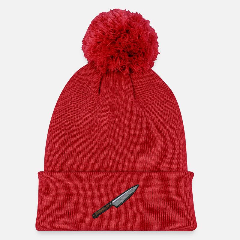 Knife - Kids' Knitted hat with pompom - red