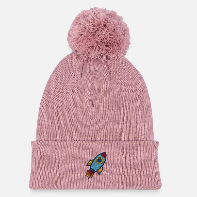 Spaceship - Kinder Strickmütze mit Bommel - Altrosa