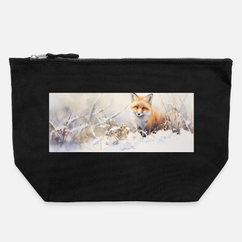 Fuchs Landschaft Schnee - Canvas Reißverschluss-Täschchen (22 x 23 cm) - Schwarz