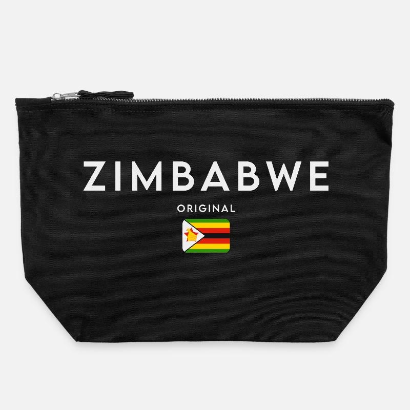 Zimbabwe flag, Zimbabwean pride - Canvas Zip Pouch 22 x 23 cm - black