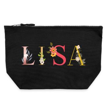 LISA Name Adorned with Flowers - Canvas Zip Pouch 22 x 23 cm - black - Front