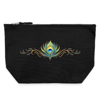 Pfauenfeder Ornament Boho Symmetrisch - Canvas Reißverschluss-Täschchen (22 x 23 cm) - Schwarz - Vorne