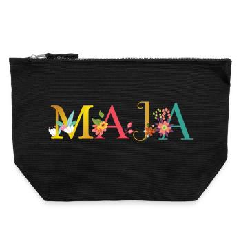MAJA name decorated with flowers - Canvas Zip Pouch 22 x 23 cm - black - Front